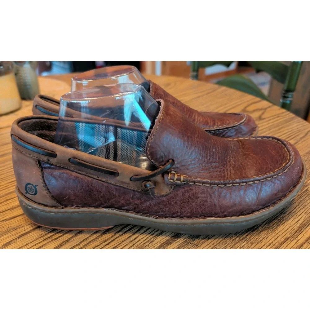 Born Loafers Men's Size 9 W Two Tone Brown Leather Slip On Shoes Casual Comfort